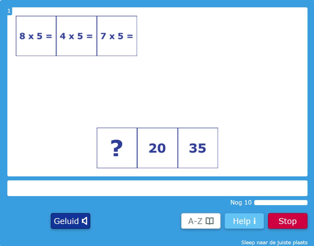 Een voorbeeld van het slepen van tafelantwoorden naar de bijbehorende tafelsom in oefening D6.