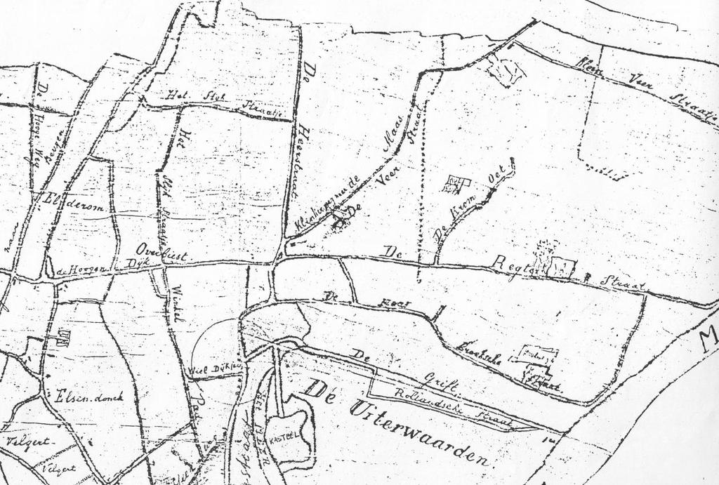 DE OVERBIEST. Een wegenkaart uit eind 18 e eeuw, links in het midden zie je het gebied de OVERBIEST. De naam is zeer oud. In een document van 1421 wordt dit gedeelte van Boxmeer reeds genoemd.