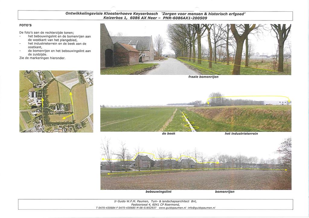 FOTO'S De foto's aan de rechterzijde tonen; het bebouwingslint en de bomenrijen aan de westkant van het plangebied, het industrieterrein en de