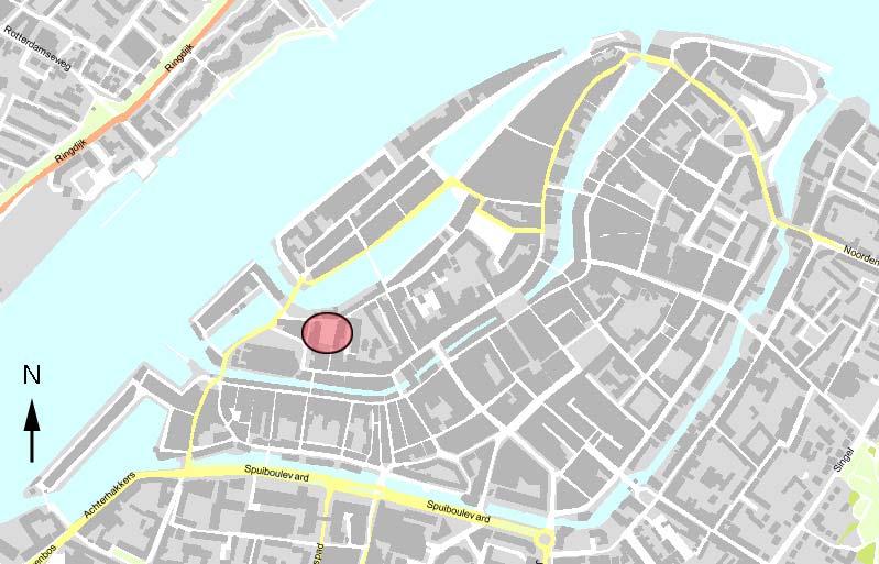 2. Gegevens onderzoeksgebied Het onderzoeksgebied ligt in de historische binnenstad van Dordrecht. Het is gelegen aan de zuidzijde van de Houttuinen, op de hoek met de Schuitenmakersstraat.