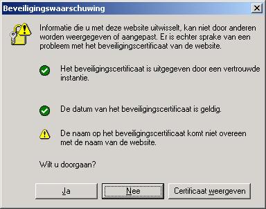 Internet Explorer Na het aanklikken of intypen van een beveiligde verbinding met de Sint Rochusfileserver krijg je een scherm als volgt: Dit is correct, wij hebben geen officieel