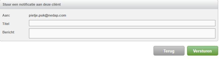 Persoonlijk bericht Na geklikt te hebben op de link 'Verstuur een bericht' verschijnt het bovenstaande scherm.