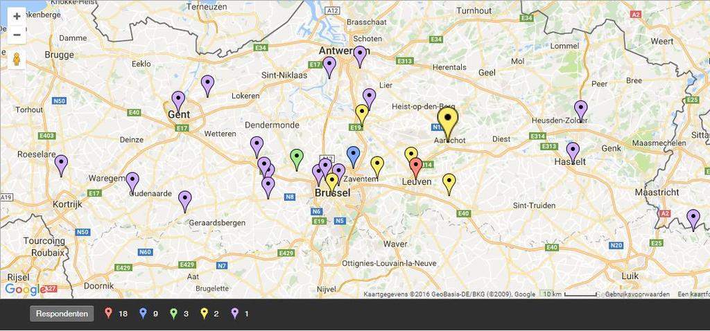 Spreiding woonplaats van respondent-gebruikers van