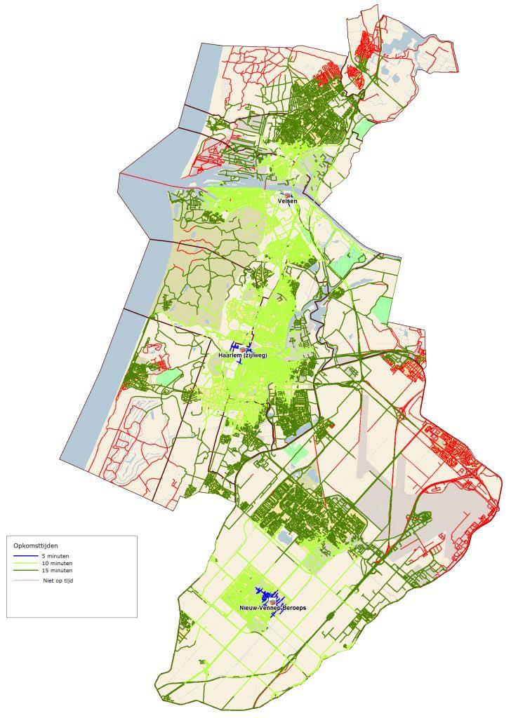 BIJLAGE 4 Overzicht tijdsvakken dekkingsgebied WO regio Kennemerland In de onderstaande kaart is zowel voor de