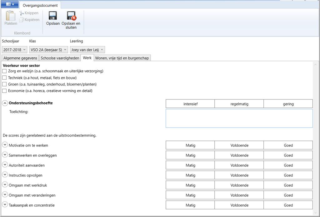 Schermafbeelding 97. Overgangsdocument: Werk. Schermafbeelding 98.