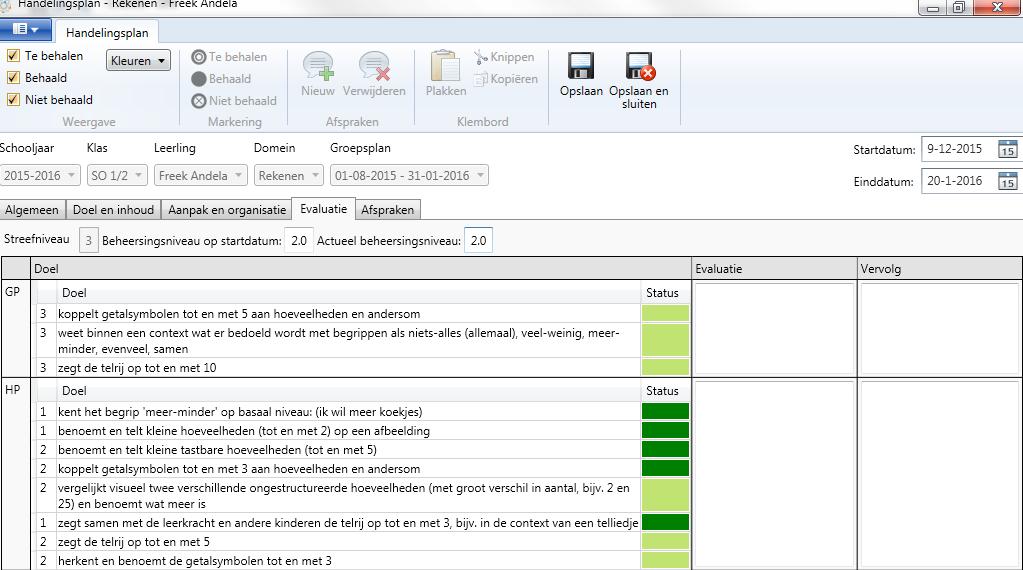 Schermafbeelding 81. Evaluatie van het handelingsplan. 9.3.1.5 Afspraken In het laatste tabblad van het handelingsplan, Afspraken, worden afspraken genoteerd die gemaakt zijn met de leerling en met de ouders/verzorgers van de leerling.