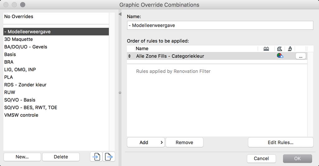 Graphic Override Combinations De Graphic Override Combinations vervangt niet enkel de Override Fill Display in de Model View Options; het geeft meer mogelijkheden van hoe het