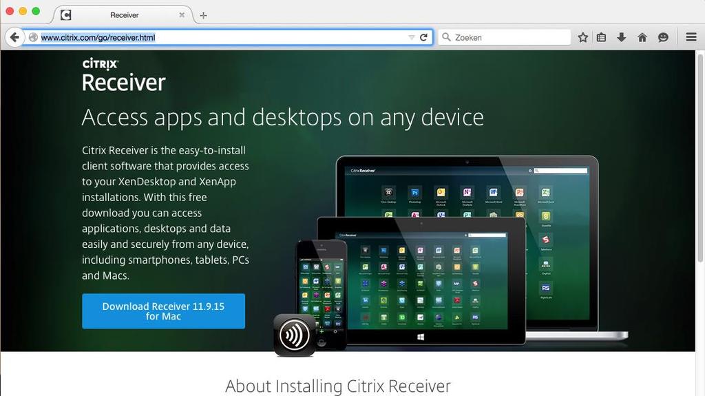 Downloaden Citrix receiver (OS X) Klik op de grote blauwe