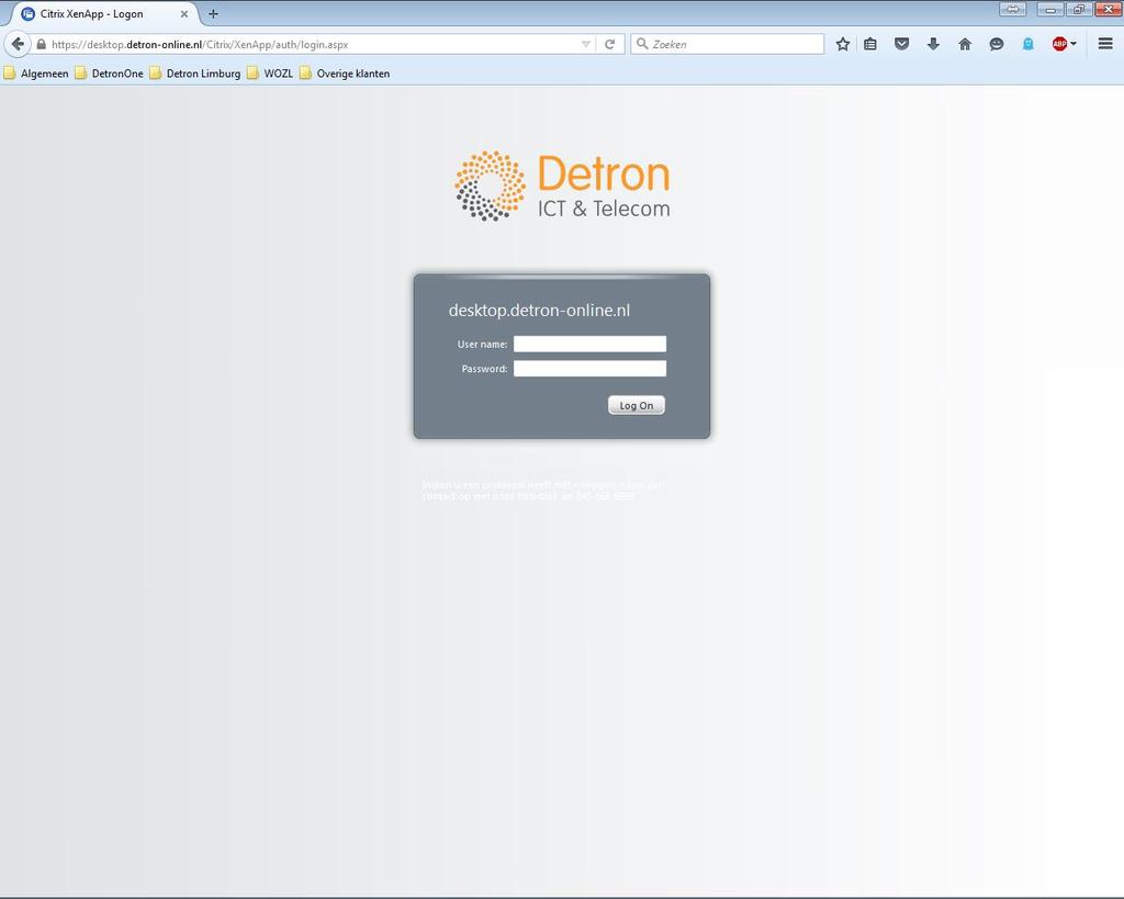 Inloggen DETRON-ONLINE-Citrix Start de browser en ga naar https://desktop.detron-online.