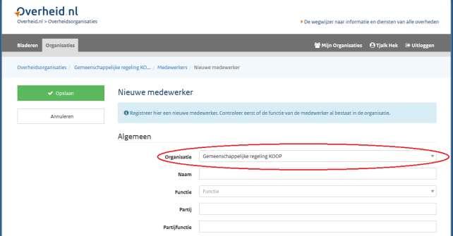 Alleen het KvK-nummer en de Organisatiecode worden op Overheid.nl gepubliceerd.