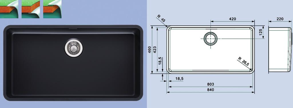 Spoelbakken Spoelbak Regi Color type Ohio 80x42 - met korfplug - sifon afzonderlijk te bestellen