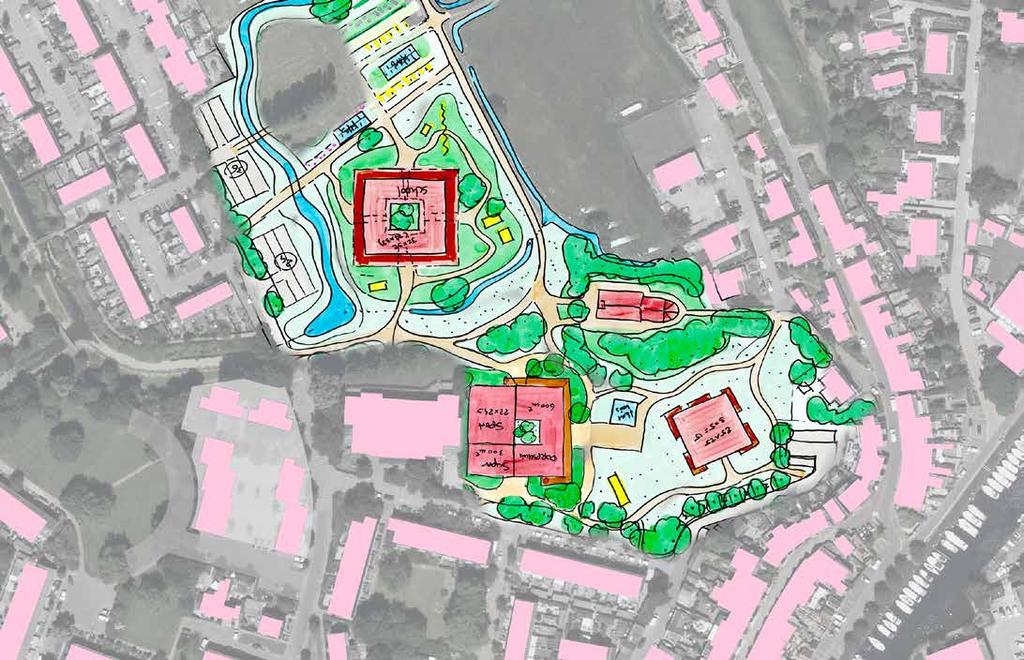 LANDSCHAPSHART MODEL 3 DORPSHUIS Nieuwbouw met alle bestaande functies: dorpshuis + commerciële ruimte + sportzaal. 600 m2 + 300 m2 + 540 m2 = 1.440 m2.