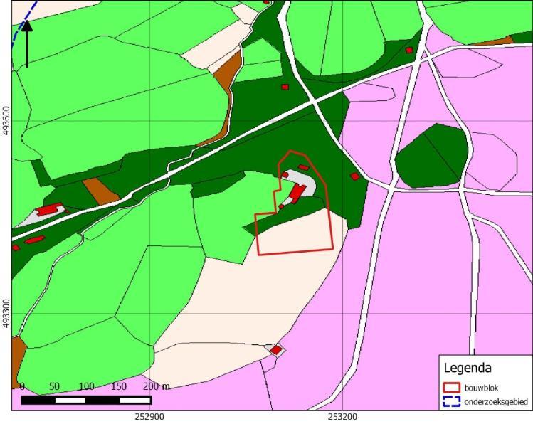 Afbeelding 5. Uitsnede uit de eerste kadastrale kaart, circa 1832. De locatie van het bouwblok is rood omlijnd.