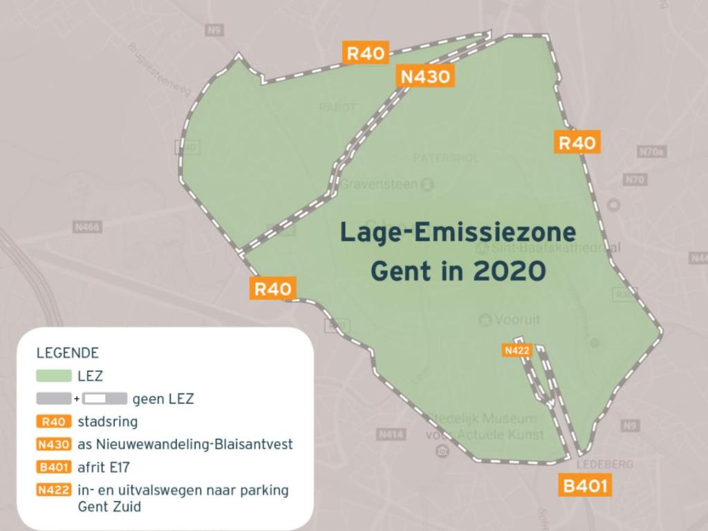 Gent: gepland op 1 januari 2020 LEZ zone afgebakend door de kleine ring R40 Valt samen met de