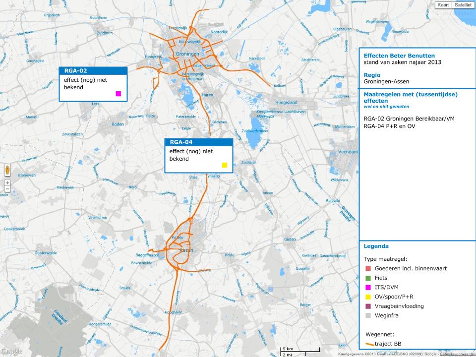 Deze factsheet geeft de gemeten effecten tot nu toe (peildatum 15 oktober 2013) weer voor de regio GroningenAssen.