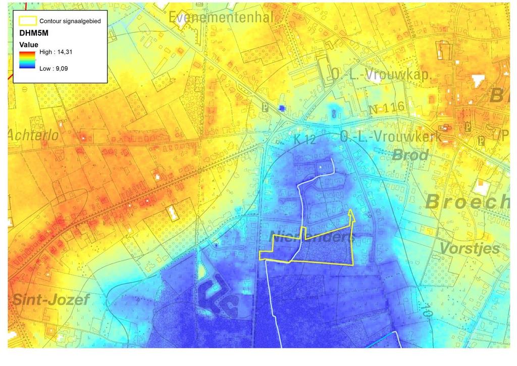 Figuur: digitaal hoogtemodel van de ruimere omgeving van het signaalgebied op recente topografische kaart 4 Gebiedsvisie 4.