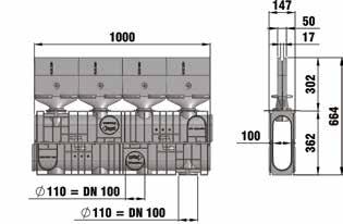 G 100 G 100, kunststof gootlichaam, sleufprofiel uit nodulair gietijzer EN-GJS-500-7, klasse F 900 Type 365 fwateringsdoorsnede cm² Instroomdoorsnede cm²/m Type 265 1000 146 565 184 152 35,9 16100