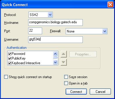 terminal, instead use the following command ssh username@compgenomics.