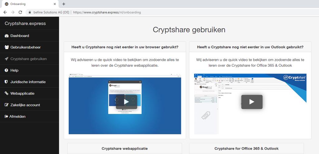 Een browserintegratie installeren Met een pictogram in uw favoriete browser is Cryptshare altijd slechts een klik verwijderd. Om Cryptshare.