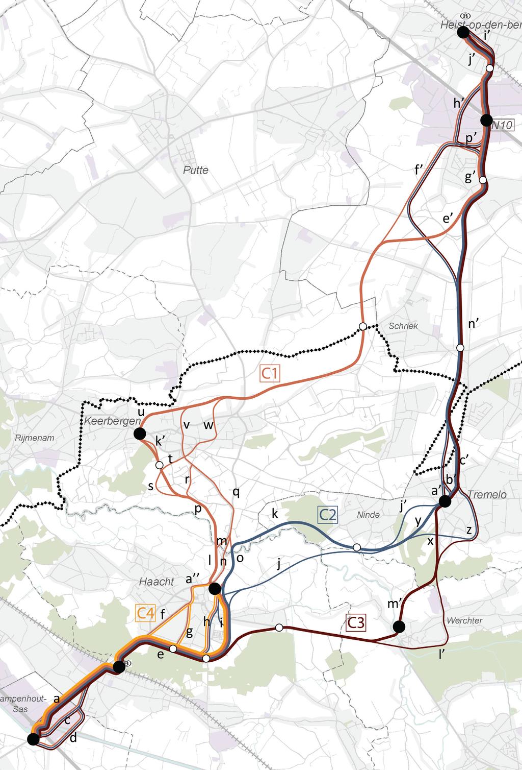 Titel: Onderzoek ruimtelijke inpassing: Overzicht deeltracé A Figuur: Project: Plan-MER tramlijn Heist-op-den-Berg - Brussel maart 2013