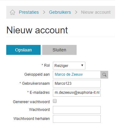 Nieuw account Als een nieuw account wordt aangemaakt, dient eerst een rol te worden geselecteerd, bijvoorbeeld Reiziger.