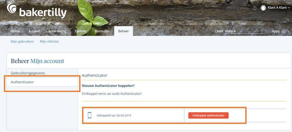 Authenticator functionaliteit Ontkoppelen van een Authenticator Een Authenticator kan ontkoppeld worden, indien: Een nieuwe mobiele telefoon in gebruik genomen wordt; Een klant een andere