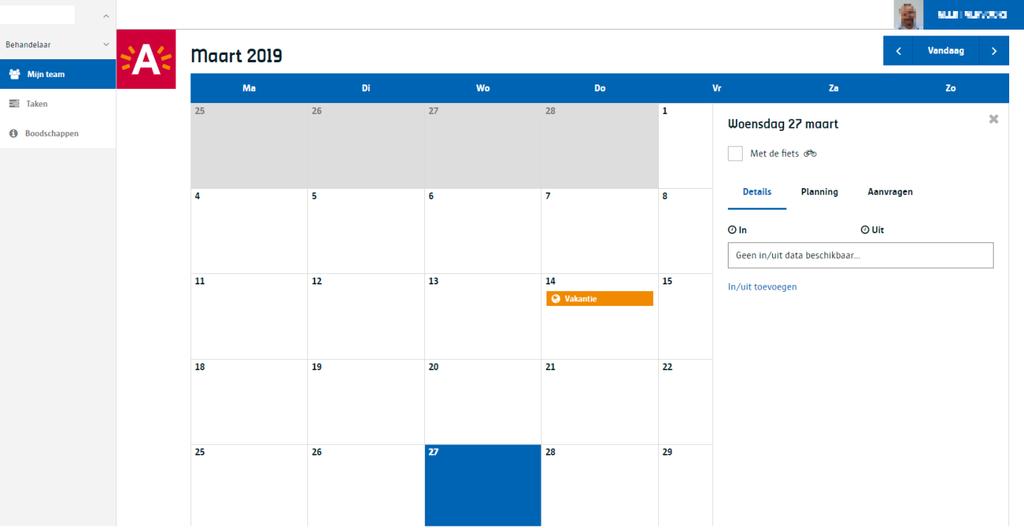 4.6. Fietsvergoeding Selecteer de dag(en) in de Kalender van de werkervaringsklant.
