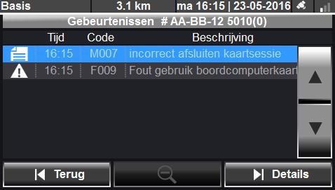 10.2 Foutmeldingen Onderstaand scherm laat een foutmelding zien zoals deze in de Cabman BCT voor kan komen. In dit voorbeeld is de foutmelding F009: Fout gebruik boordcomputerkaart.
