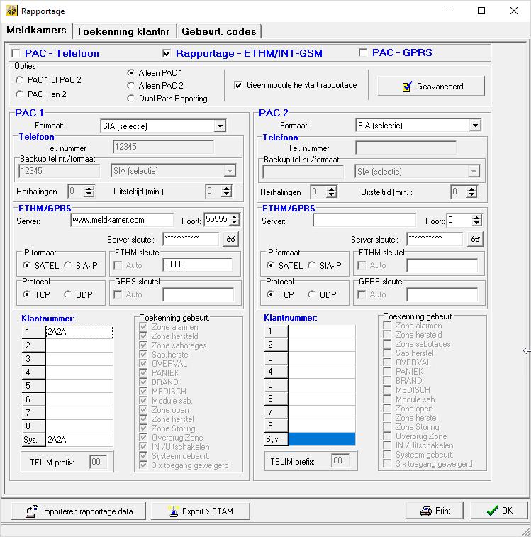 SATEL INT-GSM i.c.m. ETHM-1 Plus module 5 2. Doormelding naar de SATEL ontvanger SP doormelding met back-up (1 klantnummer) Alle instellingen worden bij PAC 1 ingevoerd.