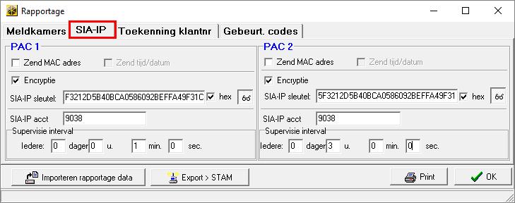 8 INT-GSM i.c.m. ETHM-1 Plus module SATEL Ga naar het tabblad SIA-IP. Voer voor PAC 1 en PAC 2 (indien van toepassing) de SIA-IP sleutel in en vink daarbij dan Encryptie aan.