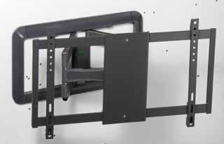 Audio/DVDdrager van metaal; kan op elke gewenste hoogte aan de zuil aangebracht en aangepast worden aan de grootte van de audio/dvdapparatuur; aan de voorkant met rubber bekleed, om verschuiven van