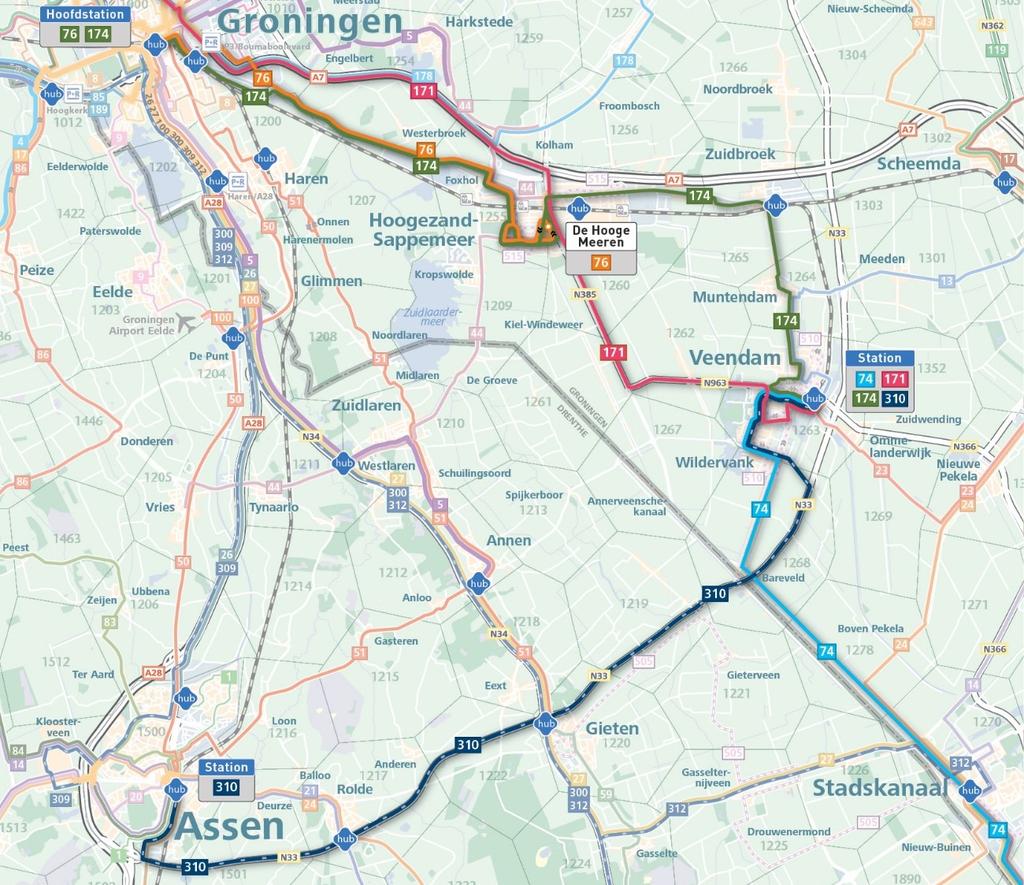 Groningen-Zuidoost Groningen Zuidoost 180.000 5.000 175.000 Lijn Maatregel Meerkosten Minderkosten Saldo Qliner 310 Veendam - Assen Huidige lijn 110 via nieuwe route en meer ritten in de spits 140.