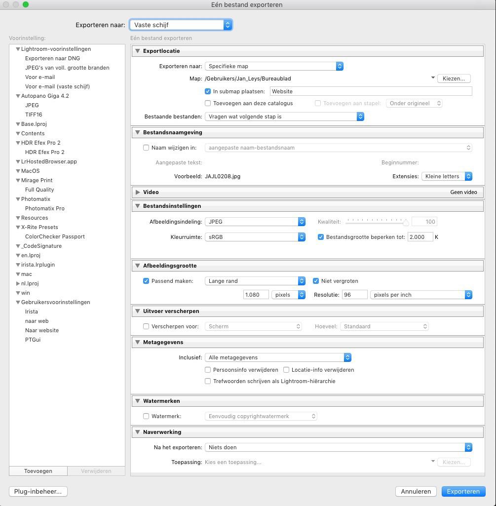 Hierna kom je in het volgende menu terecht nl Let hier eerst en vooral op de keuze van de locatie waar je de bestanden gaat opslaan. (in dit voorbeeld "Bureaublad" in de submap "Website".