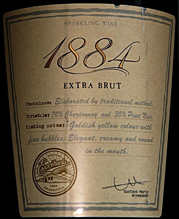 Uit Argentinië Bodegas Escorihuela 1884 Extra Brut een nieuwkomer op de Belgische markt en een schuimwijn die het kwalitatief zeker kan opnemen tegen de betere cava s en echte champagnes.