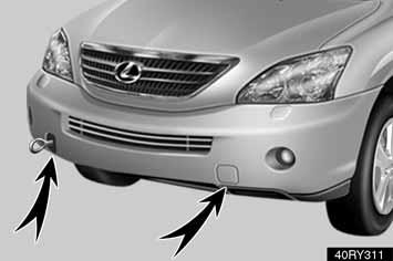 384 WAT TE DOEN BIJ PECH (d) Slepen in een noodgeval OPMERKING Gebruik alleen het aangegeven sleepoog, anders kan de auto beschadigd raken.