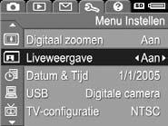 6 Het menu Instellen gebruiken Met het menu Instellen kunt u een aantal camera-instellingen aanpassen, zoals de camerageluiden, de datum en tijd en de configuratie van de USB- of tv-aansluiting. 1.