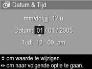 Datum & tijd Met deze instelling kunt u de huidige datum en tijd en de bijbehorende notatie instellen voor de camera. Doorgaans doet u dit wanneer u de camera in gebruik neemt.