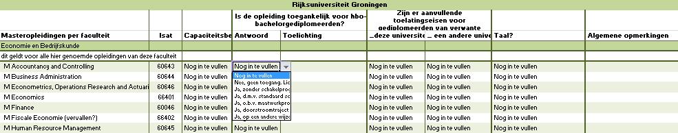 Bijlage 4 Voorbeeld excelformat behorende bij de uitvraag naar