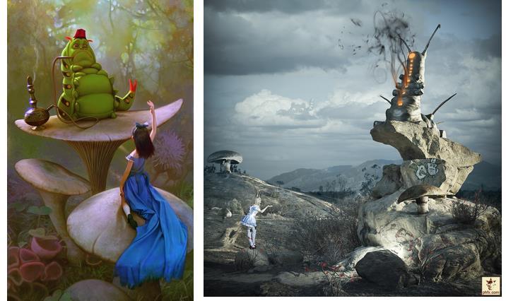 Lenny de Rooy koos voor illustraties die gemaakt zijn met digitale software voor een online wedstrijd met als thema Alice in Wonderland.