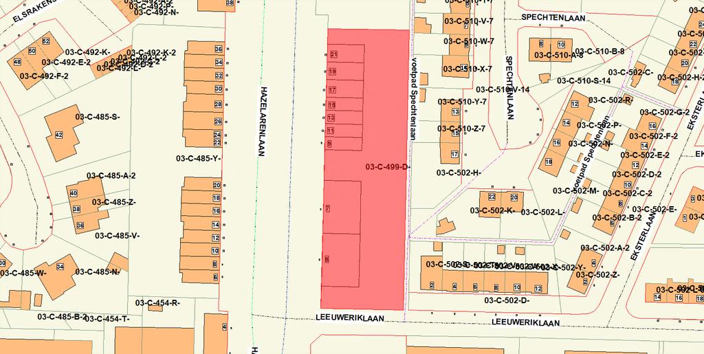 A. LIGGING VAN HET TERREIN Uittreksel uit het plannenregister Kadastrale nummers: Ligging: 03-C-499-D- HAZELARENLAAN 17 3500 HASSELT B. INFORMATIE OPGENOMEN IN HET PLANNENREGISTER B.