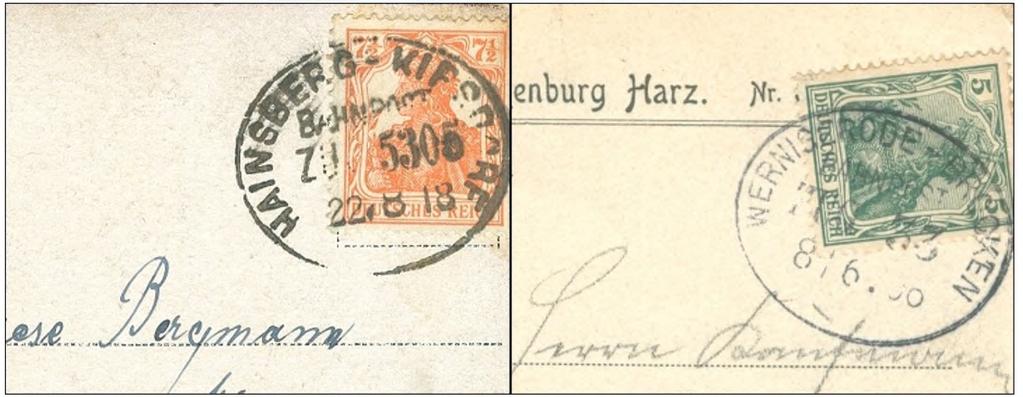 Bahnpost waren speciale stempels beschikbaar. Boven in het stempel stond het traject en verder het woord Bahnpost, treinnummer met aanduiding Zug of Z. en de datum. De stempels hebben een ovale vorm.