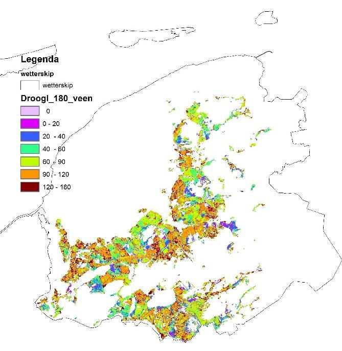 Figuur 5 Drooglegging landbouwgebied binnen de veengronden in Friesland (links) en na verwijdering niet landbouwkundig gebruik excl.