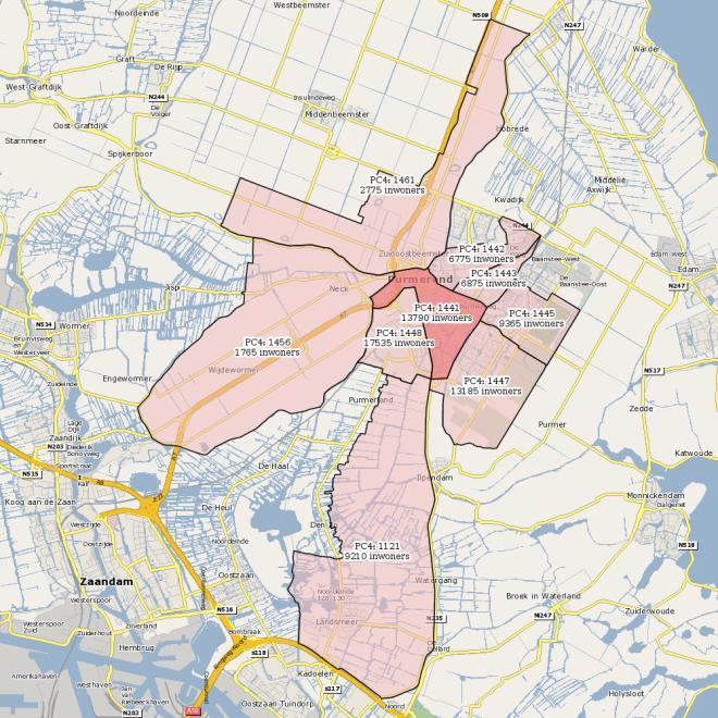 Een postcoderoos bestaat uit de (viercijferige) postcode van de locatie plus direct aangrenzende postcodegebieden.