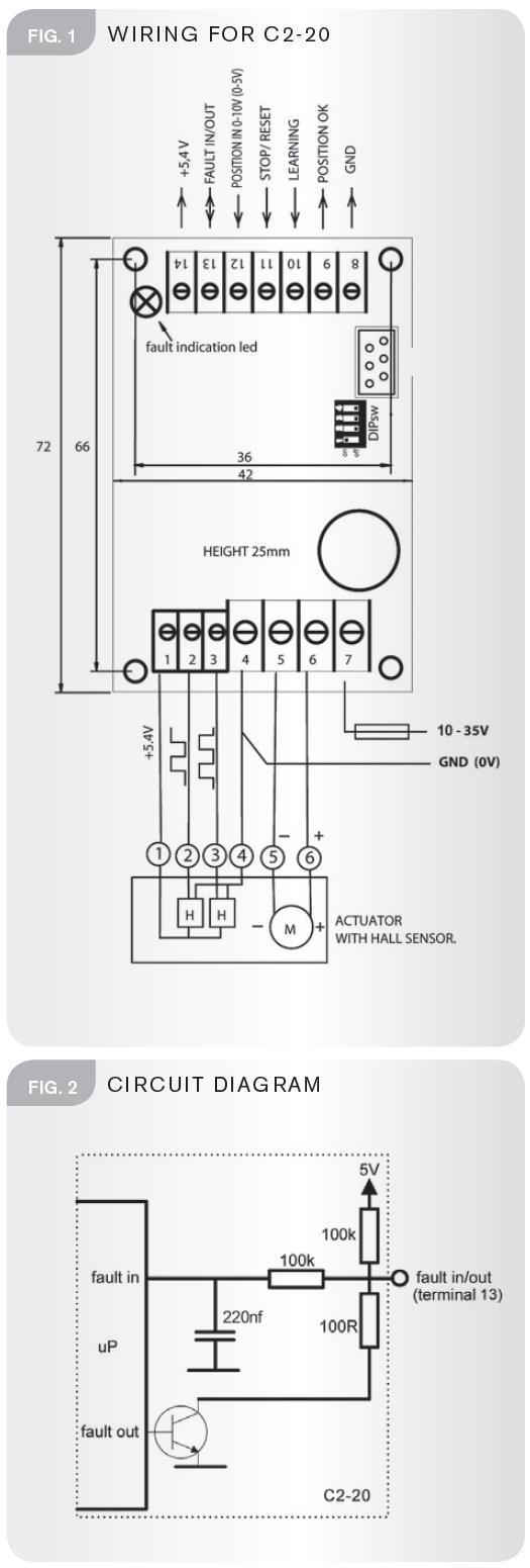 Klemmen 1. Voeding voor Hall sensoren (+5V output) 2. Hall kanaal A 3. Hall kanaal B 4. GND (0 V) 5. Actuator - 6. Actuator + 7. Voeding 10 35 V DC (gebruik zekering) 8. GND (0 V) 9.