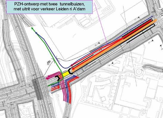 Knoop Leiden West Verlengde tunnel Plesmanlaan Voor- en nadelen Verlengde tunnel Plesmanlaan Deze variant is niet uitvoerbaar, daarom is een opsomming van voor- en nadelen niet relevant. 3.