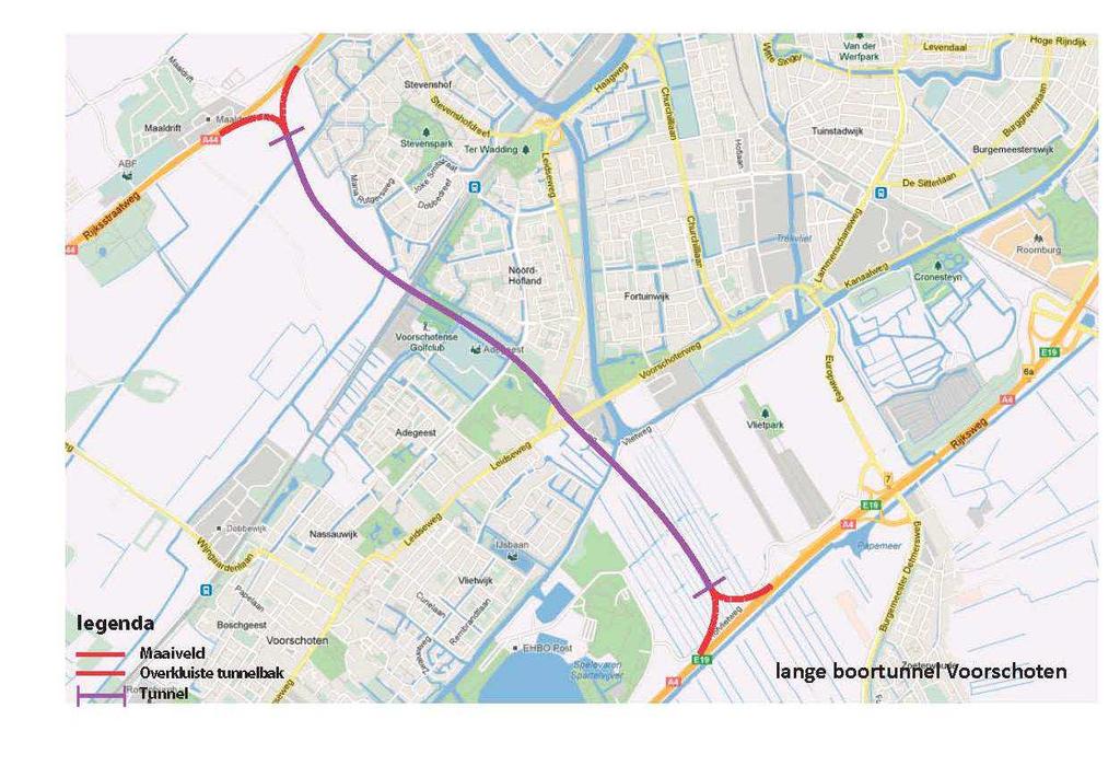 Lange boortunnel Passage A4 tot A44 Door het Team Compromis wordt voor zowel aansluiting Maaldrift als voor de aansluiting op de A4 een halve ster ondergronds voorgesteld.