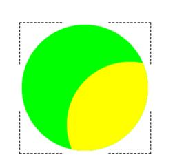 de tekenmodi in op tekenen achter deselecteer de groene cirkel (m:selecteren;deselecteren) teken over de groene cirkel nog een cirkel maar dan met als vulkleur geel tekenen binnen verwijder beide