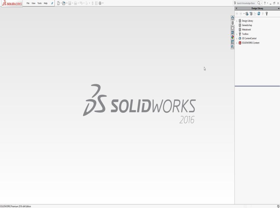 klikken. Nadat SolidWorks helemaal opgestart is, zie je een scherm zoals hiernaast.