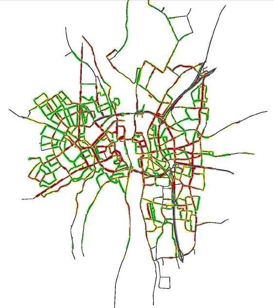 Figuur 2.6: Akoestische hoofdwegenstructuur Maastricht Deze hoofdwegenstructuur is bepaald aan de hand van de geluidsbelasting ter plaatse van woningen gelegen langs deze wegen.