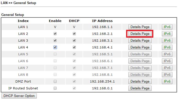 Vervolgens kunt u bij LAN General Setup kiezen welk LAN subnet u wilt gebruiken voor uw IP Routed Subnet. Hierbij is enkel LAN1 niet mogelijk, dit is en blijft een genat subnet.